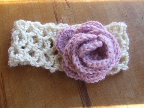 pink crochet rose headband