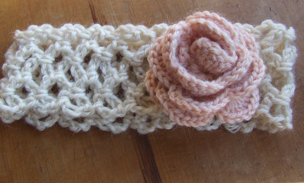 peach crochet rose headband