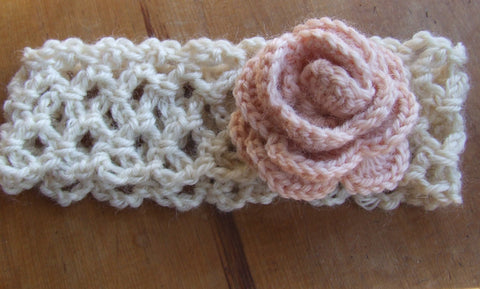 peach crochet rose headband